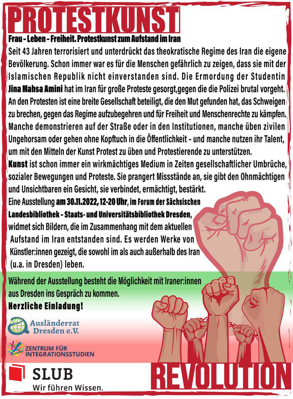 Plakat Protestkunst: Frau - Leben - Freiheit